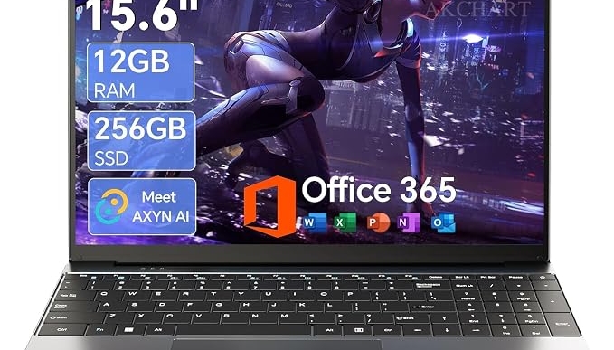 15.6” AI Laptop with Office 365 12GB RAM 256GB SSD Win 11 Laptops