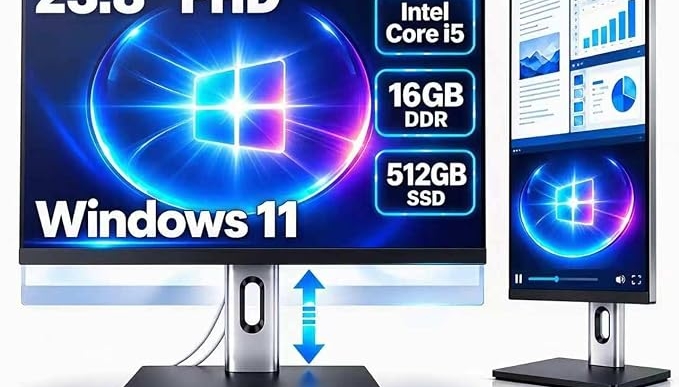 Core i5 All-in-One Desktop Computers 23.8-Inch FHD All-in-One PC, 16GB RAM, 512GB SSD, 3.4GHz Up to 3.8GHz, Adjustable Pivot Stand, 5MP Webcam, WiFi, Bluetooth, HDMI, Type-C, RJ45