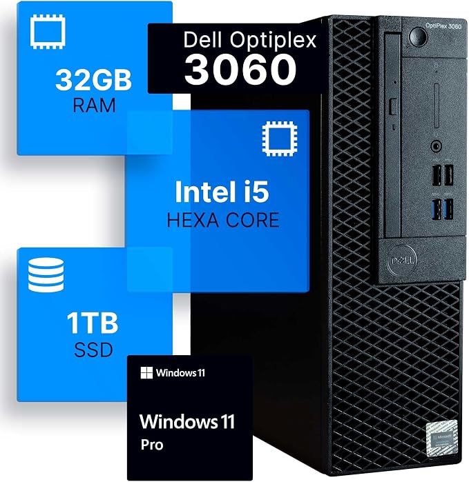 Dell Optiplex 3060 Desktop Computer | Intel i5-8500 (3.2) | 32GB DDR4 RAM | 1TB SSD Solid State | Built in WiFi | Bluetooth | Windows 11 Professional | Home or Office PC (Renewed) Dell Optiplex 3060 Desktop Computer | Intel i5-8500 (3.2) | 32GB DDR4 RAM | 1TB SSD Solid State | Built in WiFi | Bluetooth | Windows 11 Professional | Home or Office PC (Renewed)